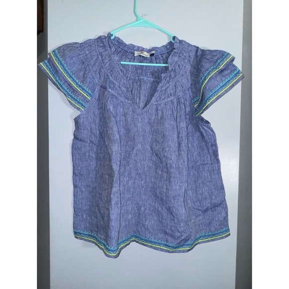 Vineyard Vines 100% linen CROSS DYED EMBROIDERED LINEN TOP IN MARLIN - Picture 1 of 7